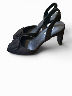 JustFab Heels Black Slingback Pump with Bow Size 8